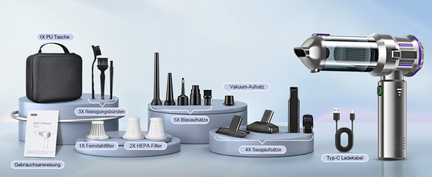 Бездротовий ручний пилосос RABIGALA 4-в-1, 25000PA, акумуляторний, для автомобіля та дому, електропілювач, фіолетовий