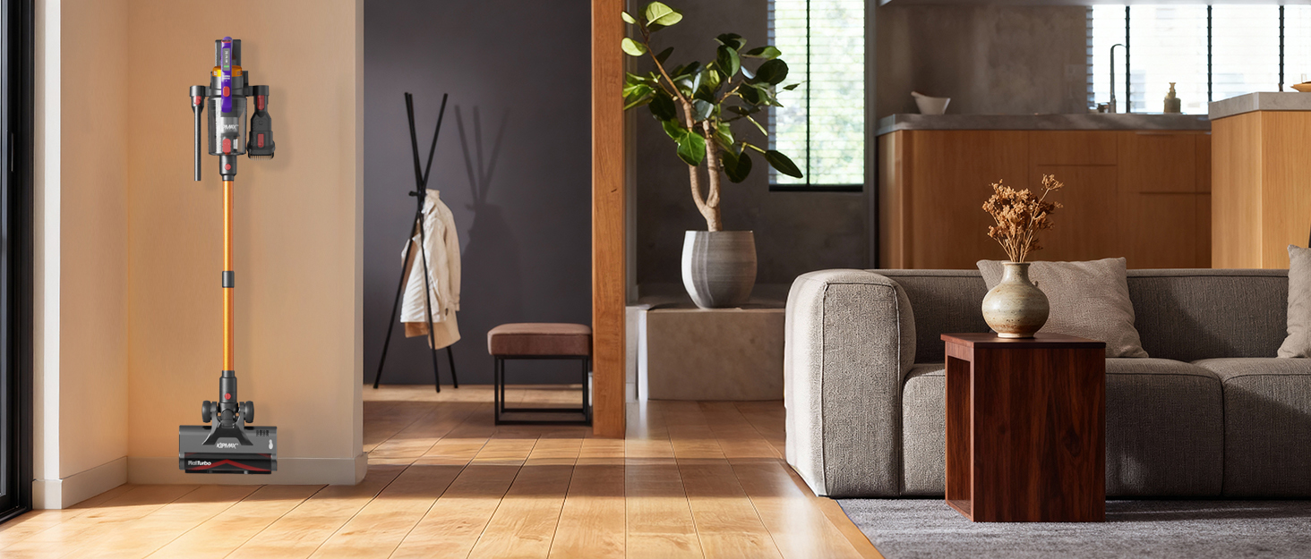 Бездротовий акумуляторний пилосос KIPMAX 50000Pa/550W, 70хв, 1.5л, з дисплеєм, антизаплутана щітка, 7-шаровий фільтр, 2 арома-пластини, для килимів, шерсті тварин, твердих поверхонь, фіолетовий/золотий