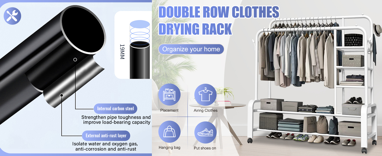 Легкий металевий вішак для одягу на коліщатках (білий)