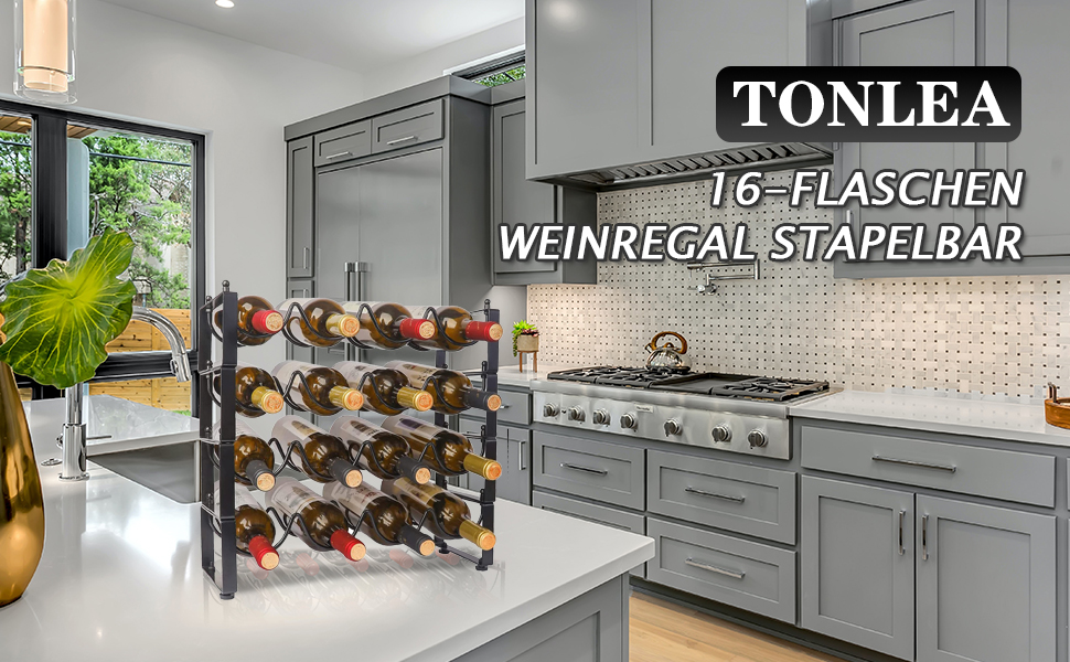 4-Tier Stackable Wine Rack, 3-in-1 Bottle Rack for 16 Bottles, Can Be Used Separately or Stacked Metal Wine Bottle Rack, Freestanding Wine Storage Rack for Cabinet Pantry (Black)