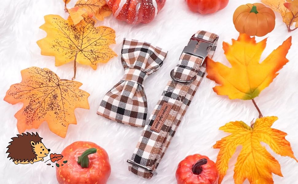 Нашийник для собак Unique Style Paws осінній, з метеликом, регульований, для середніх собак, коричневий, сітка