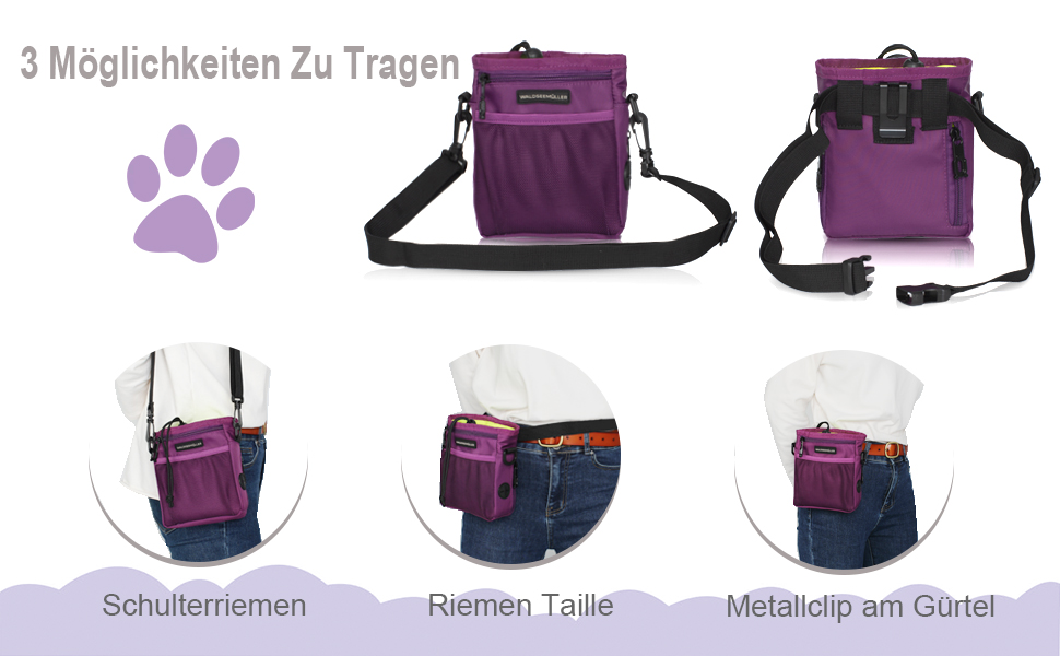 Сумка для корму для собак Waldseemüller, тренувальна сумка для домашніх тварин, підходить для собак маленьких та великих порід, з диспенсером для пакетів для екскрементів, карабіном, регульованим поясним ременем та плечовим ременем