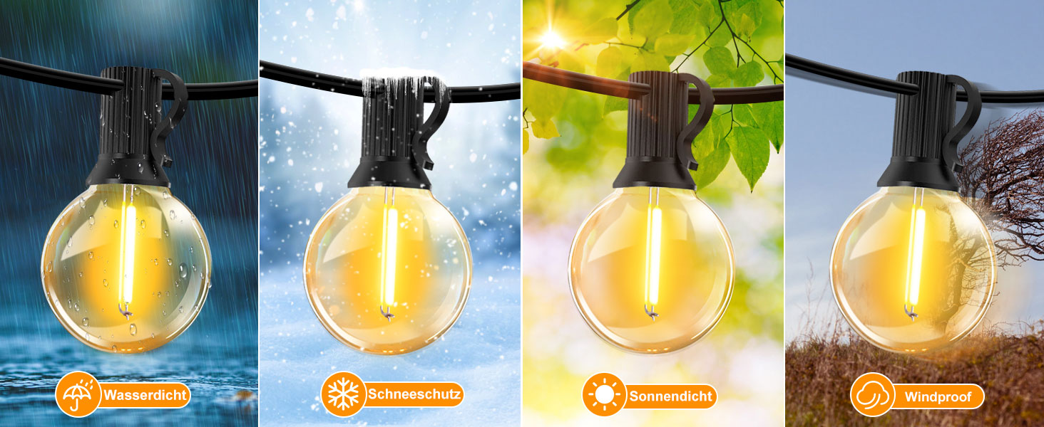 LED гірлянда для вулиці з димером - 30 метрів, G40 лампочки, таймер, IP44, вологостійка, для балкона, саду, вечірки, шлюбу, тераси (15м, 17+2 димери)