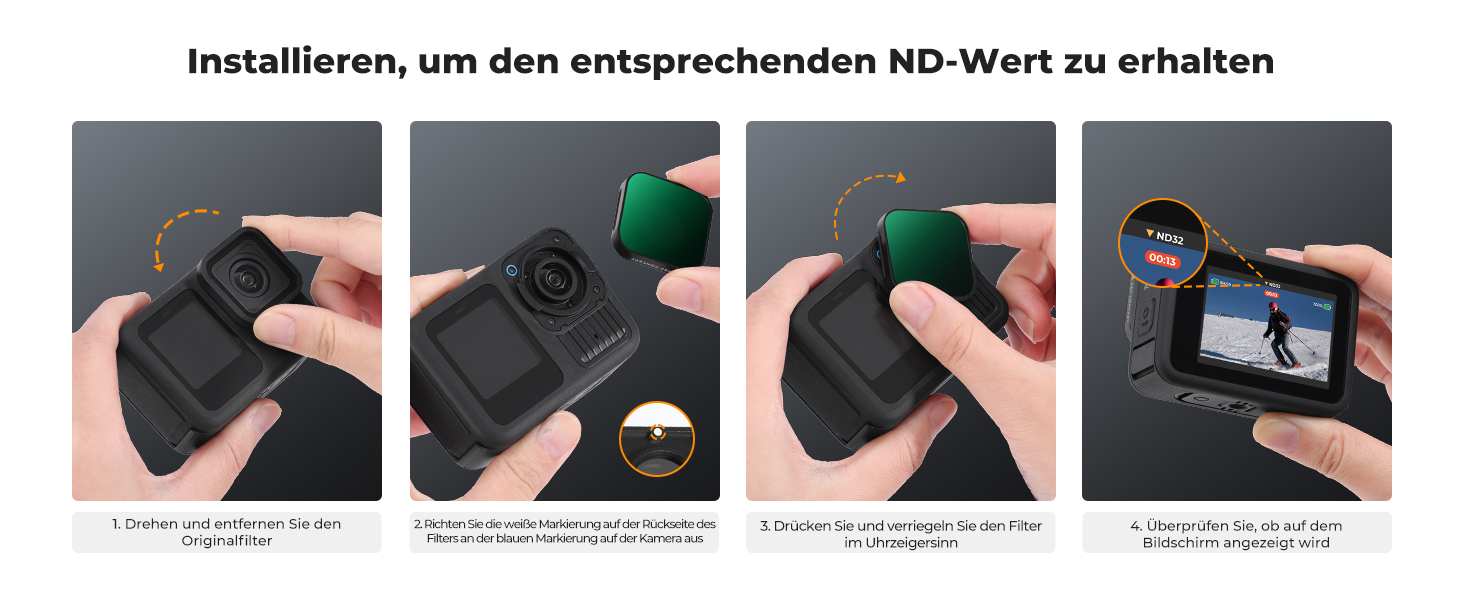 Набір фільтрів ND K&F Concept для GoPro Hero 13 Black (ND4, ND8, ND16, ND32) - 4 шт.