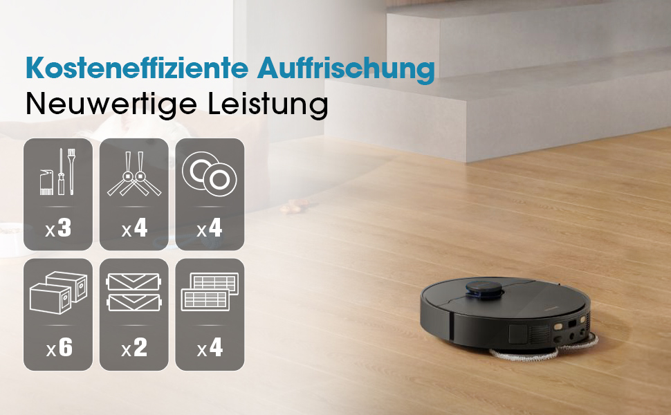 Запчастини для Dreame X30 Ultra, L10s Ultra Gen2, L40 Ultra AE, Mova E30 Ultra: комплект аксесуарів (2 основні щітки, 4 фільтри, 4 ганчірки для миття, 4 бічні щітки, 4 пилозбірники)