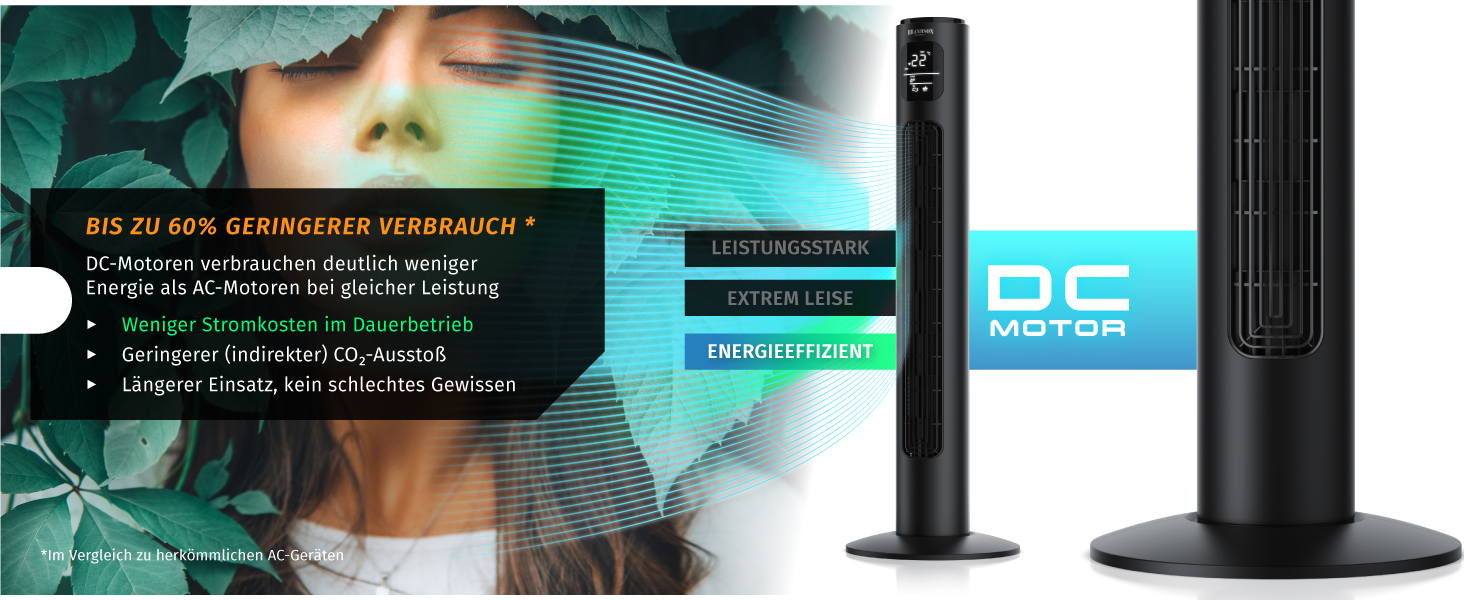 Турбовентилятор Brandson ECO з DC мотором: тихий, Wi-Fi, Smart Home, керування через додаток/Alexa, осциляція, чорний