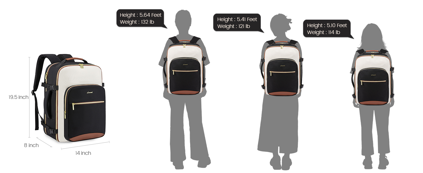 Рюкзак LOVEVOOK для ручної поклажі літака, 40L, водонепроникний, для ноутбука 17 дюймів, для подорожей, школи, роботи, кемпінгу (бежевий+чорний+коричневий)