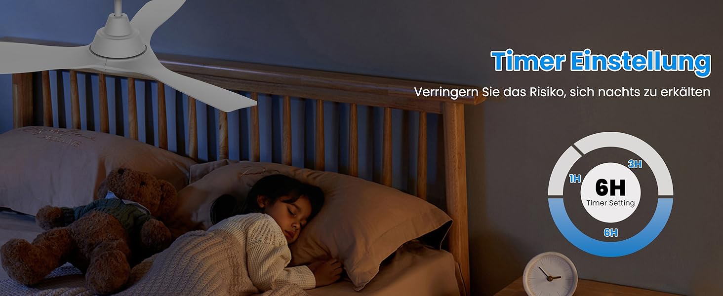 Стеляний вентилятор CJOY з підсвіткою, 107 см, з пультом керування, DC, тихий, з функцією реверсу, пам'ять 3CCT, диммування, 6 швидкостей, таймер для спальні, білий