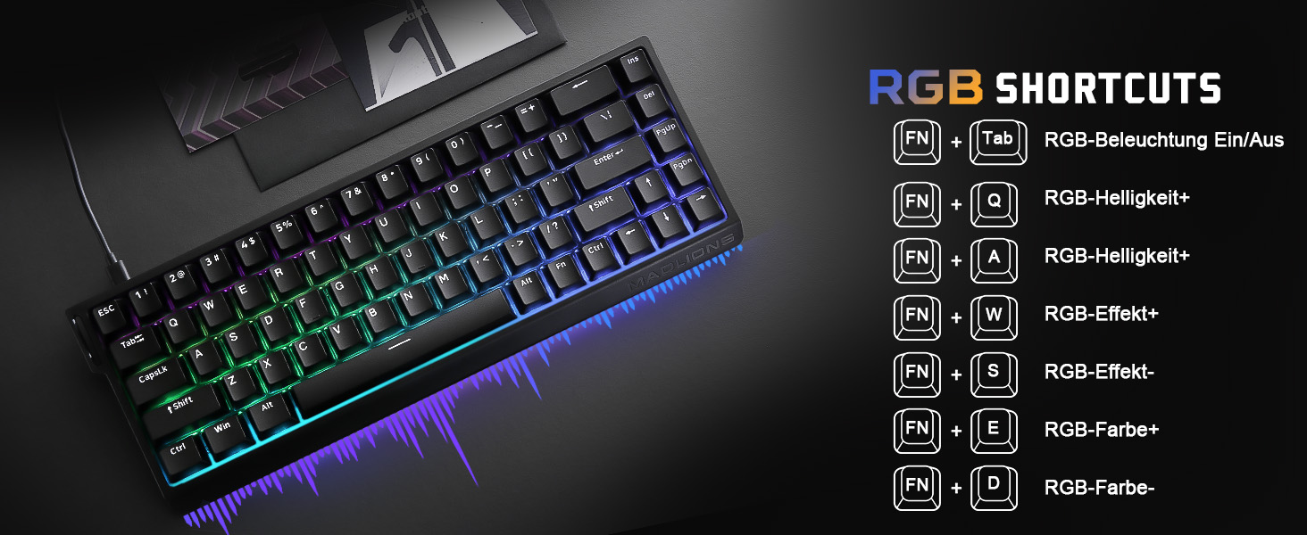 Механічна ігрова клавіатура YUNZII MADLIONS MAD68 з провідним підключенням, Hall Effect, PBT клавіші, RGB підсвічуванням, 8K polling rate (Black, Magnetic Amber Pro Switch)