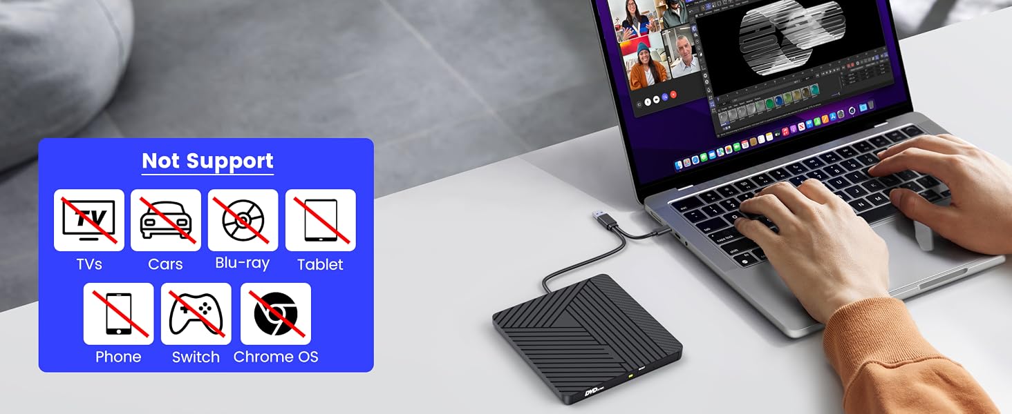 Зовнішній CD/DVD привід MOSWAG USB 3.0 та Type-C, оптичний багатофункціональний накопичувач +/-RW для PC, Mac, MacBook Pro, Linux, Win 11/10, чорний