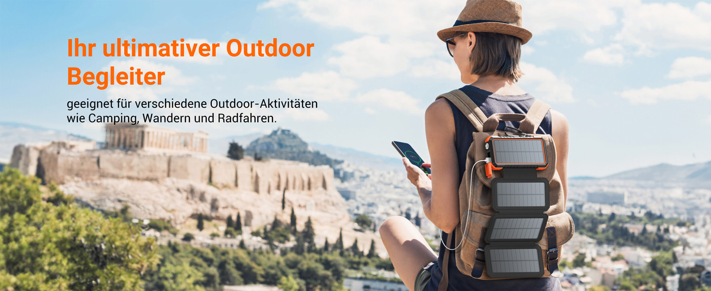 Powerbank BLAVOR 20000mAh з сонячною панеллю, USB-C PD 18W, для зарядки телефону та планшета, Orange