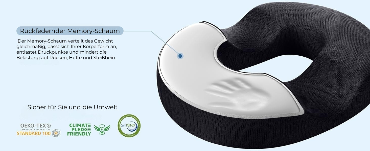 Ортопедичний сидіння-пончик з піни Memory Foam 5 Star United для геморою та кокцигодину, чорний, малий