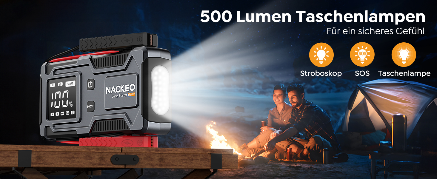 Powerbank Starthilfe 6000A: Зарядний пристрій для автомобіля 12V з кабелем, LED-лампа та дисплеєм (до 9L бензин, 7L дизель) - для SUV, мотоциклів, газонокосарок