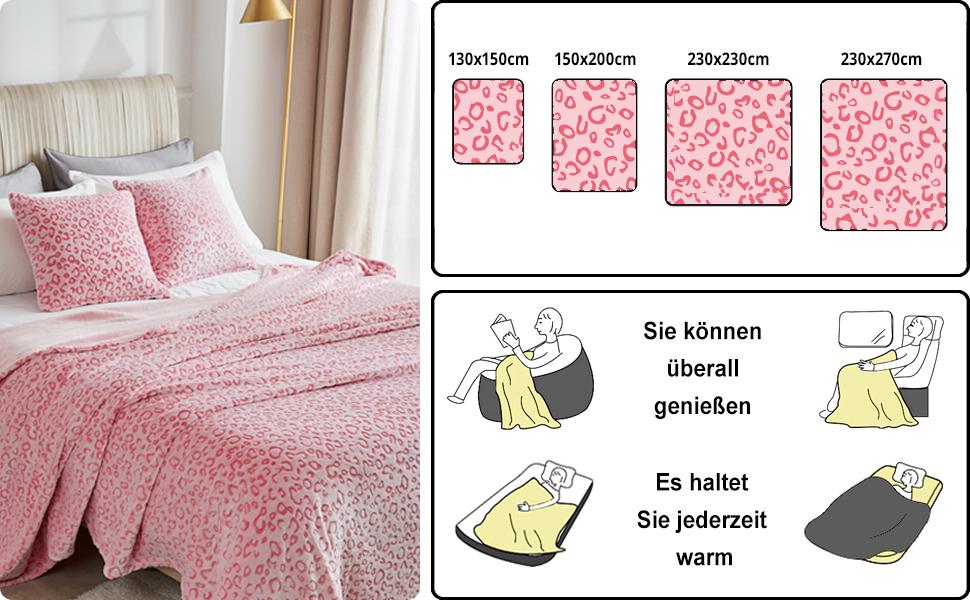 Плед з флісу FY Fiber House: теплий, м'який, 130x150 см, Leopard (коричневий, рожевий)