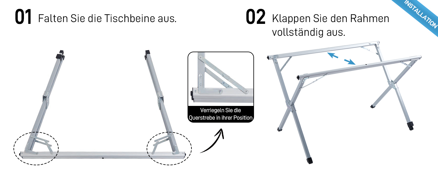 Розкладний туристичний стіл EVER ADVANCED 120x70 см з алюмінію для кемпінгу, пікніка, саду, балкону, срібний