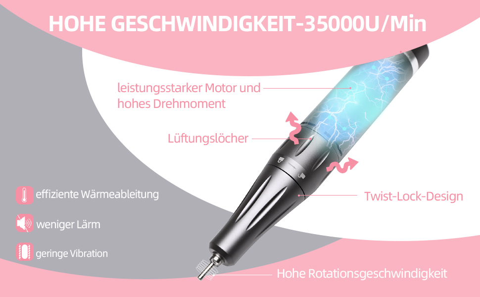 Електричний фрезер для манікюру та педикюру Delanie з акумулятором, 35000 об/хв, для гелю, акрилу та видалення кутикули, з LED-дисплеєм, USB-зарядка (сірий)