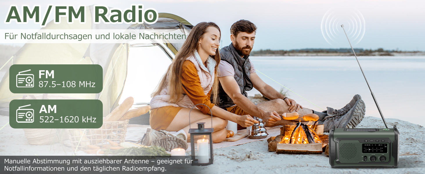 Радіо на сонячній батареї та ручному заводі Kurbelradio 27000mAh з SOS, Bluetooth, Powerbank, ліхтариком для кемпінгу та екстрених ситуацій (Зелений)
