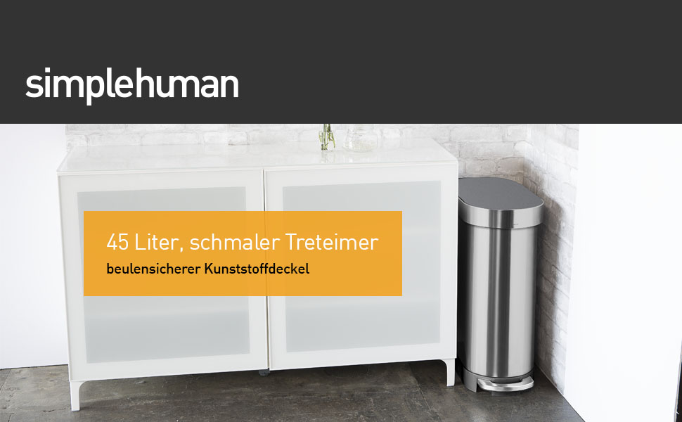 Вузький сенсорний сміттєвий відро simplehuman CW2044 на 45 л для кухні, система сортування відходів, матова нержавіюча сталь