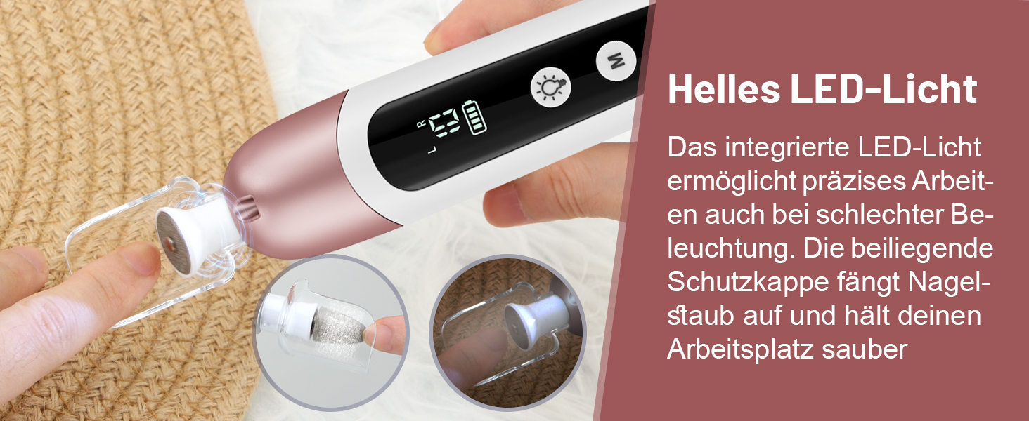 Електричний набір для манікюру та педикюру AOMEES з 9 насадками, 10 швидкостей, LED-підсвічуванням, для гелевих та товстих нігтів, з кейсом