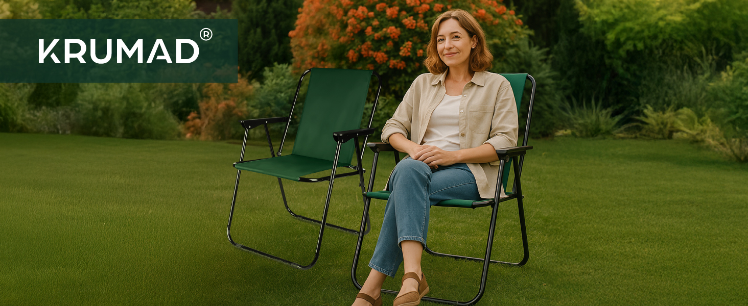 Складний туристичний стілець KRUMAD, зелений, 100 кг, сталевий каркас, 73x46x51 см. Підходить для кемпінгу, саду, риболовлі, балкону