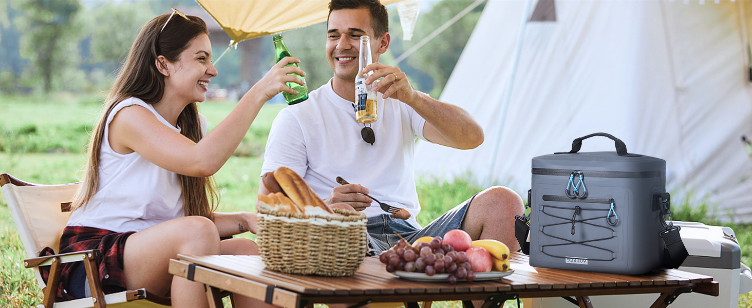 Термосумка-холодильник 15/24L, водовідштовхуюча, для пікніків, пляжу, кемпінгу, офісу, транспортування продуктів, сіра