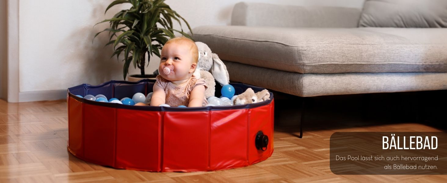 Дитячий надувний басейн Lionto для собак, Ø 80 см, 20 см, антиковзаюче покриття, зливний отвір, без насоса, синьо-червоний, S