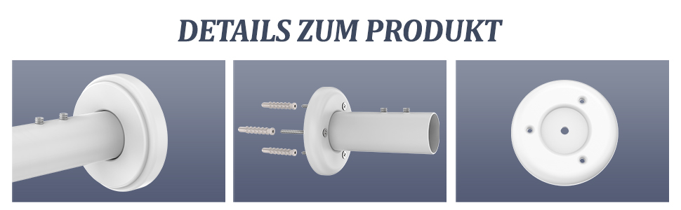 Штанга для душу U/L форми, 75x(150-190)x75 см - 2 в 1 (душова завіса, ванна, кут) - без кріплення до стелі, 24 кільця з нержавіючої сталі (біла)