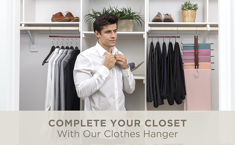 Дерев'яні вішалки для одягу Moralve, 2 шт., для шафи – вішалки для джинсів, хустків, економія місця (махагон)