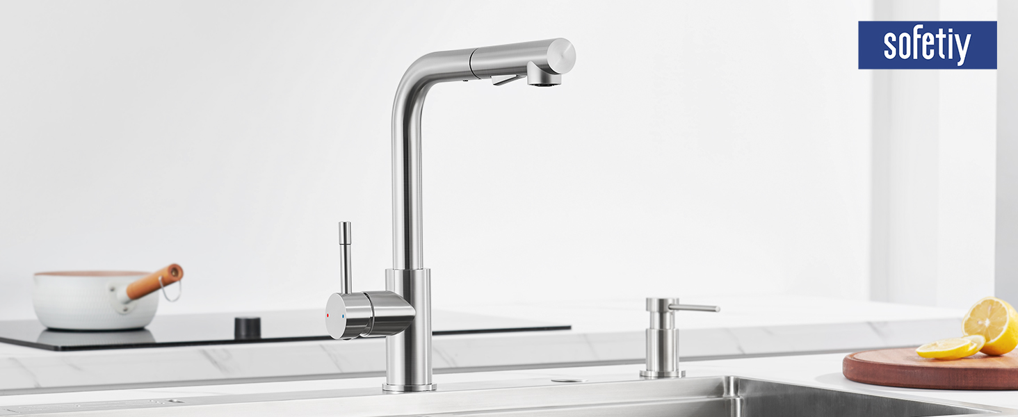 Змішувач кухонний Sofetiy висувний з душем, нержавіюча сталь, 360° поворот, одноlever, 2 режими струменя