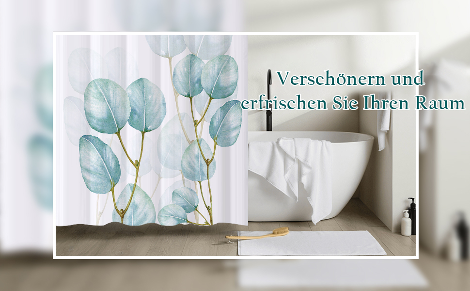 Шторка для душу REZAYMRS, 180x200 см, водонепроникна, з 12 гачками, поліестер, зелена, для ванної кімнати