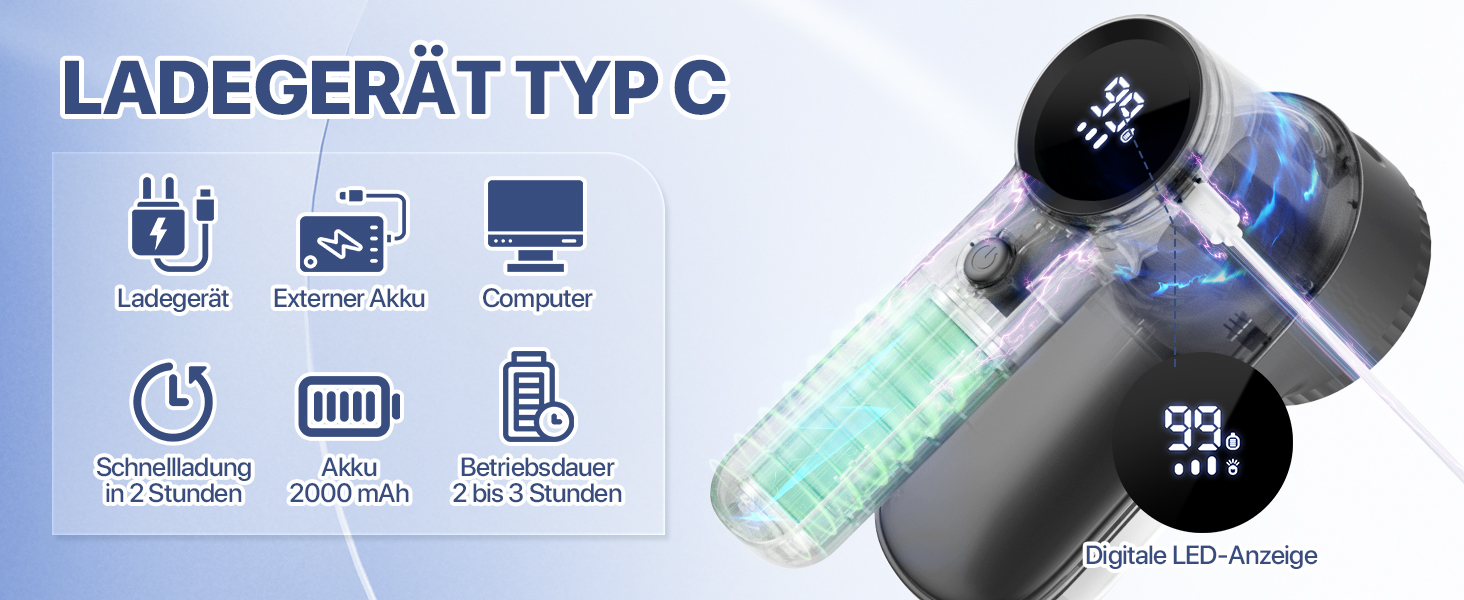 Електричний видалення ворсу Fusselrasierer: USB зарядка 2000mAh, LED-дисплей, 3 режими, 3 змінні насадки для одягу та ковдр (чорний)