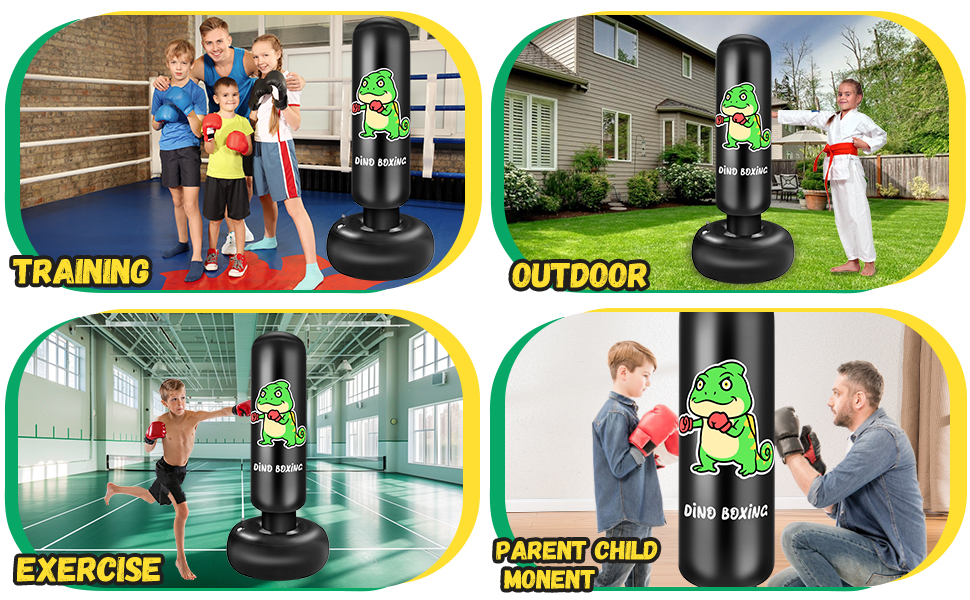 Надувний боксерський мішок для дітей Boxsack Kinder, 165 см, з рукавичками, для карате, тхеквондо, MMA (динозавр)