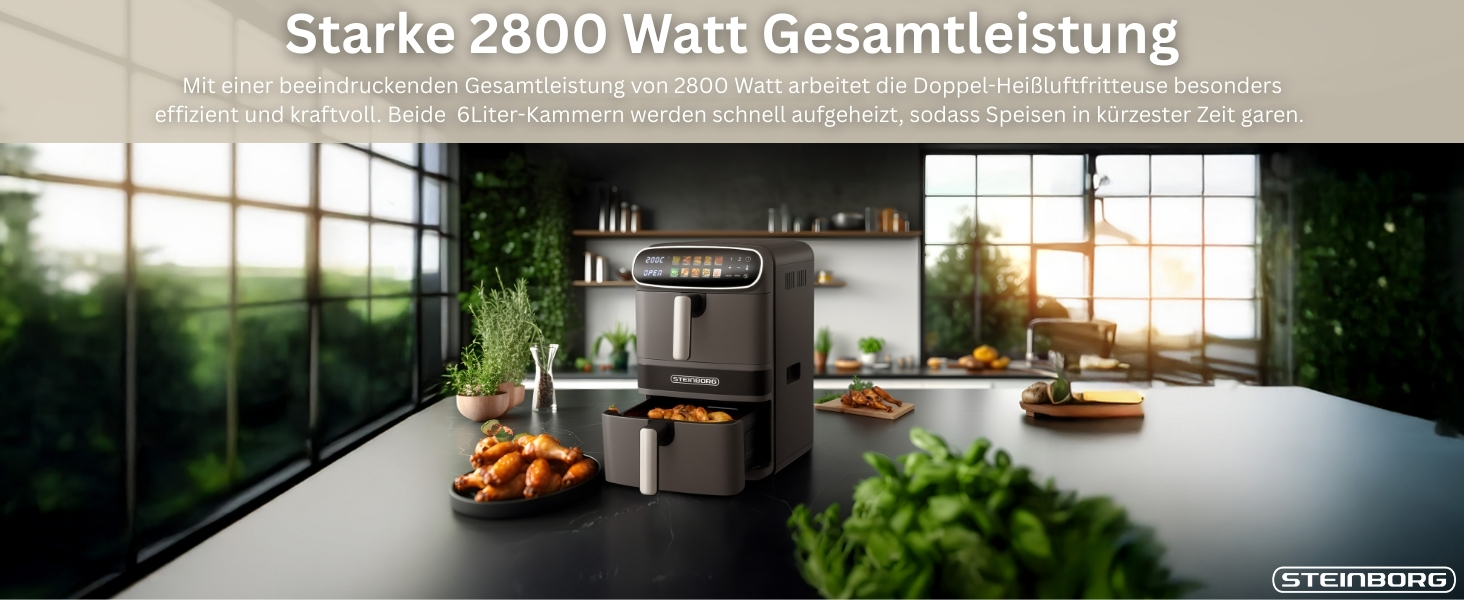 Фритюрниця Steinborg® Heißluft XXL 12 літрів з подвійною камерою, 6+6 літрів, для смаження, запікання, сушіння та грилю без олії