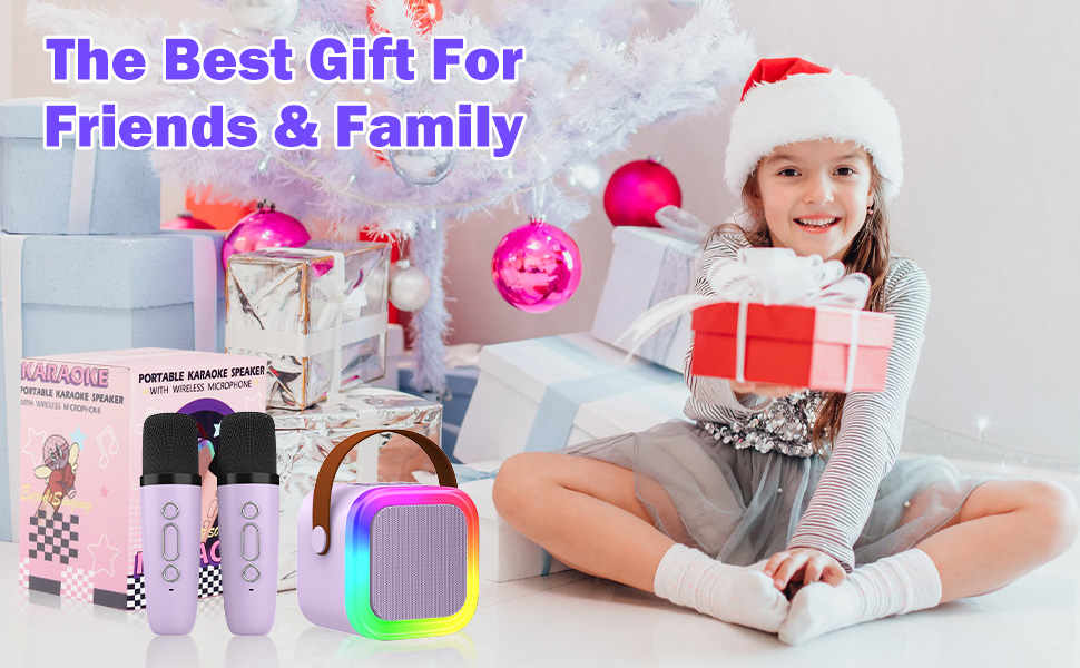 Дитяча караоке-машина з 2 бездротовими мікрофонами (фіолетова) - для дітей та дорослих