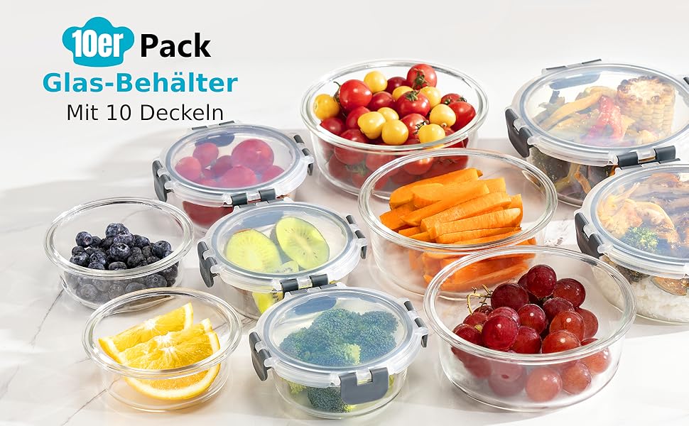 Набір контейнерів для їжі Igluu Meal Prep з боросилікатного скла (10 шт.) – мікрохвильовка, духовка, морозильник, посудомийна машина, не протікають, 370 та 1050 мл