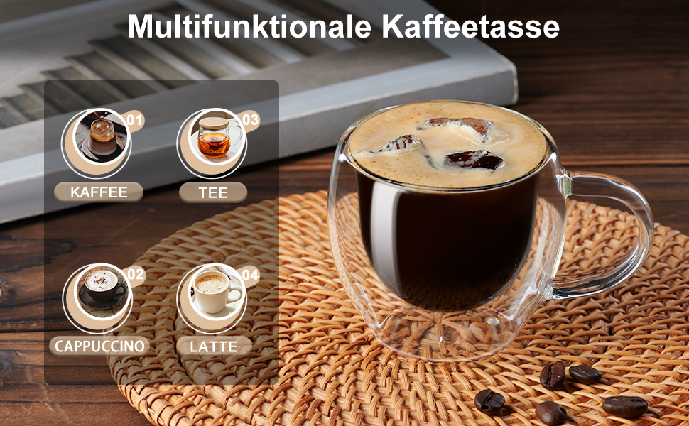 Набір з 2 еспресо-чашок PARACITY, подвійні стінки, 75 мл, з ручкою, з боросилікатного скла, аксесуари для еспресо