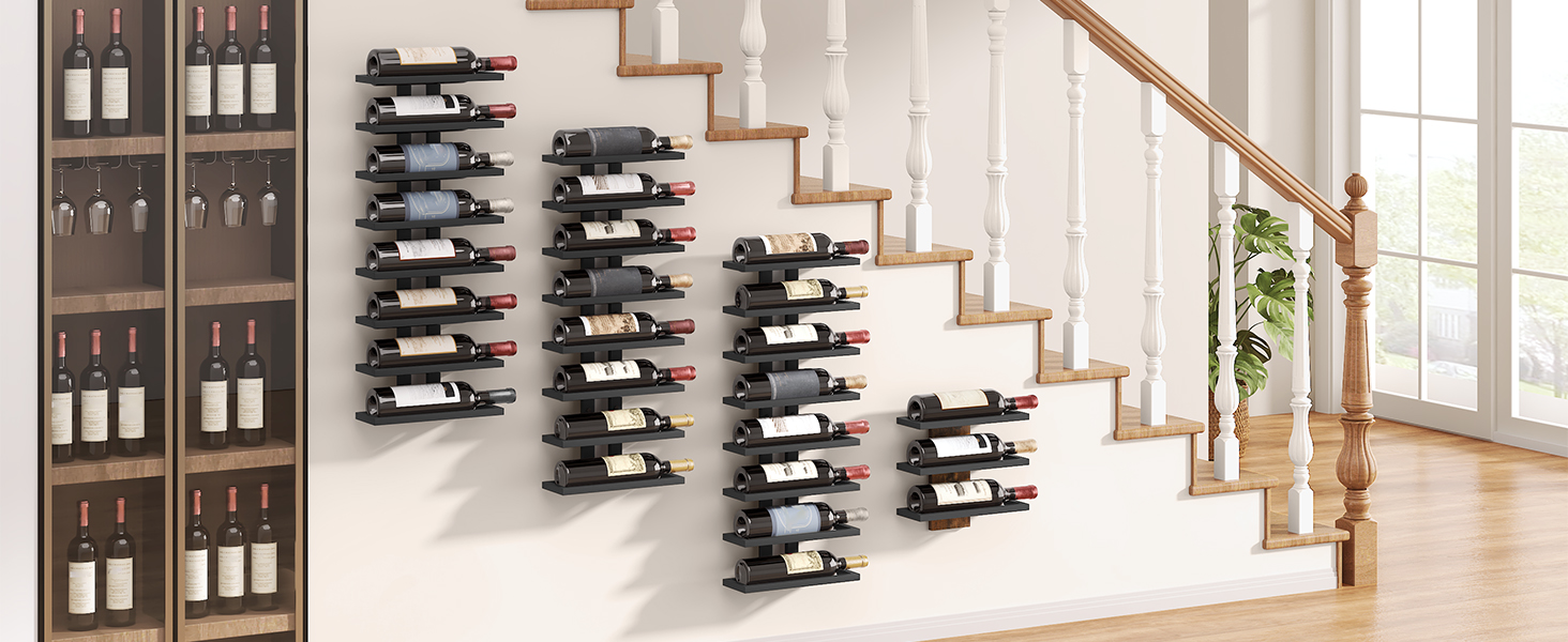 Настінна вітрина для вина FAVOOOSTY з 8 полицями, металева, чорна. Підійде для вітальні, спальні, винного підвалу. 1 комплект