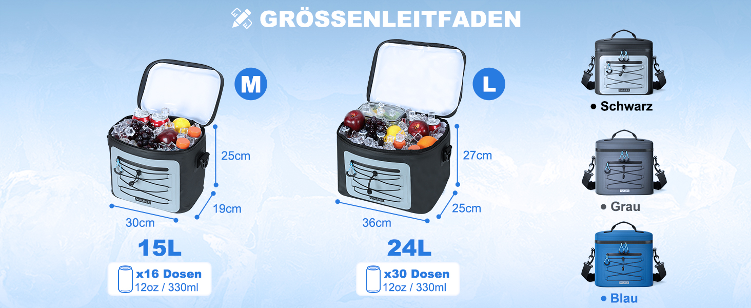 Термосумка-холодильник 15/24L, водовідштовхуюча, для пікніків, пляжу, кемпінгу, офісу, транспортування продуктів, сіра