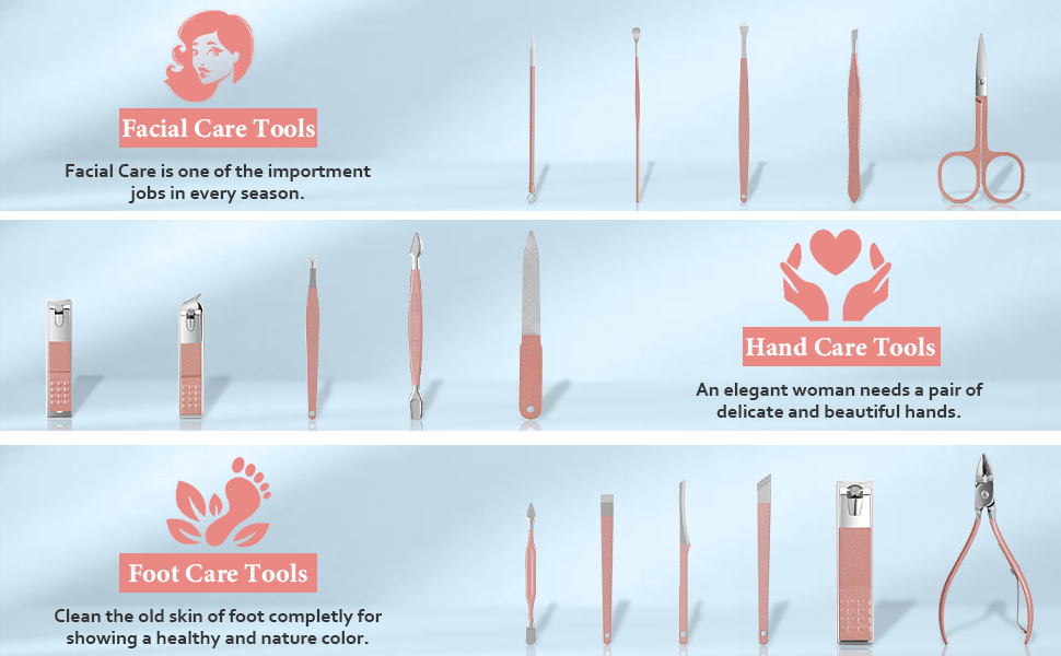 Набір для манікюру та педикюру 16 в 1: професійний набір для манікюру та педикюру з нігтьовими кусачками та ножицями, рожевий
