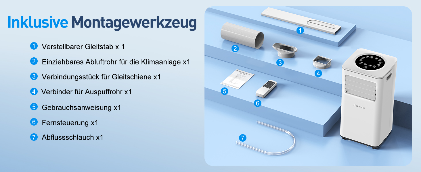 Мобільний кондиціонер Klimaanlage 7000 BTU з 4 функціями: охолодження, осушення, вентиляція, таймер, цифровий дисплей, охолоджувальна площа до 68 м³