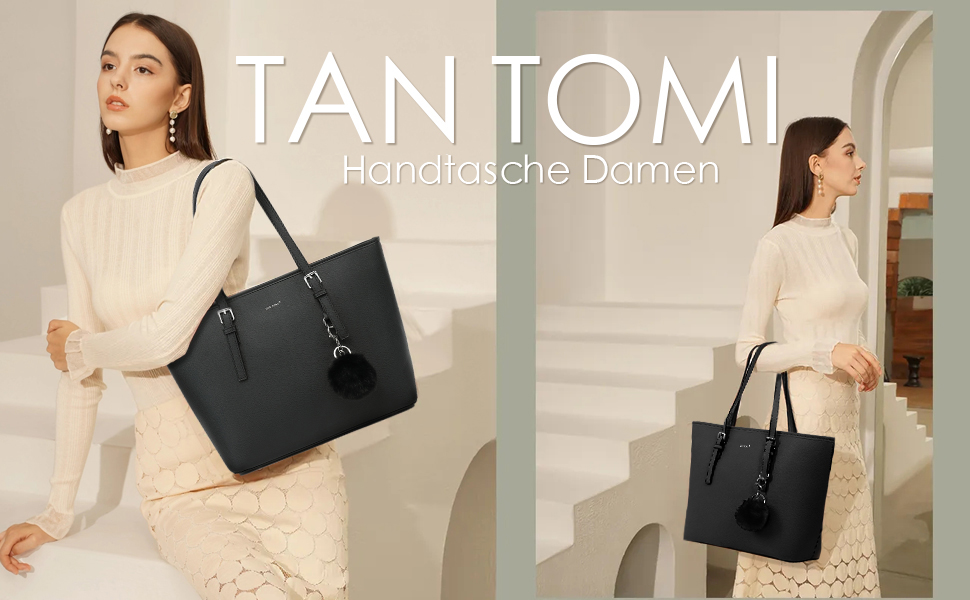 Сумка жіноча TANTOMI з гаманцем: для офісу, школи, покупок, велика, чорна, з пензликом та помпоном з штучного хутра