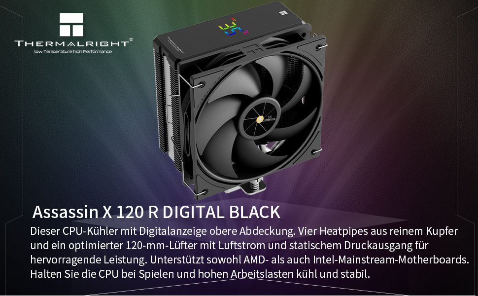 Кулер для процесора Thermalright Assassin X 120R, 120мм PWM Silent, AGHP, для Intel LGA1700/1851/1200/115x та AMD AM4/AM5 (AX120R D BLACK)