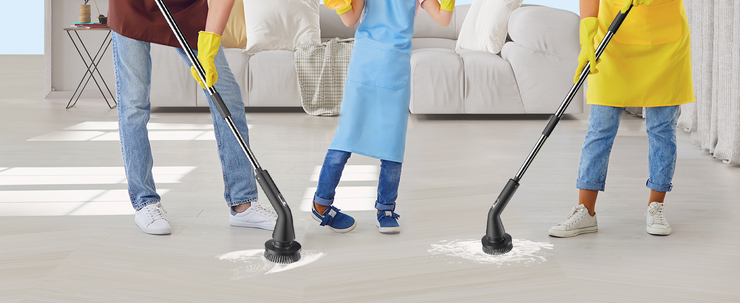 Електрична щітка для чищення Leebein Spin Scrubber: водонепроникна (IPX7), з телескопічною ручкою, 7 насадками та 2 швидкостями для ванної, підлоги та кухні, чорна