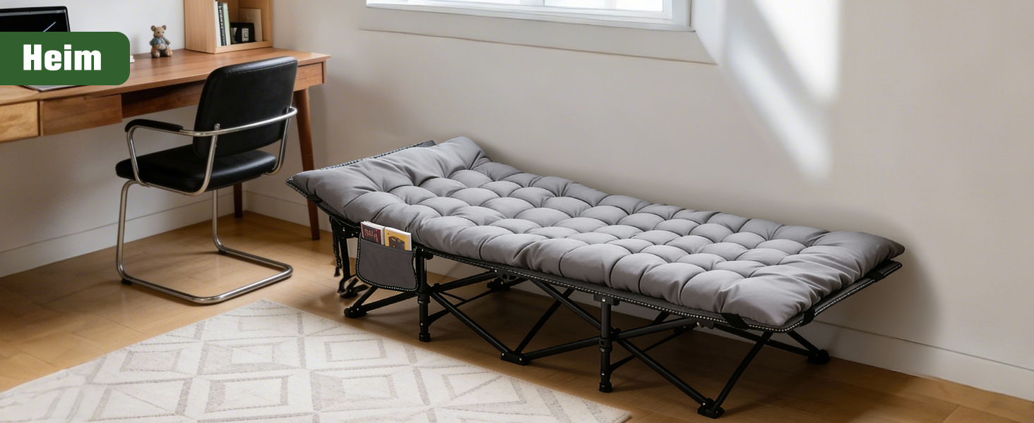 Ліжко похідне Sekey XXL 190x71x35 см з матрацом, сталеві труби, Oxford тканина - для кемпінгу та гостей сіре
