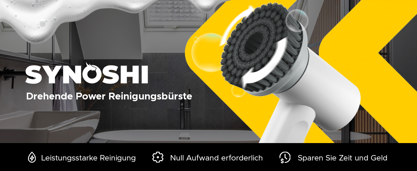 Електрична щітка для прибирання SYNOSHI Power Spin Scrubber з 3 змінними насадками, 2 швидкості, для ванної, душу та плитки