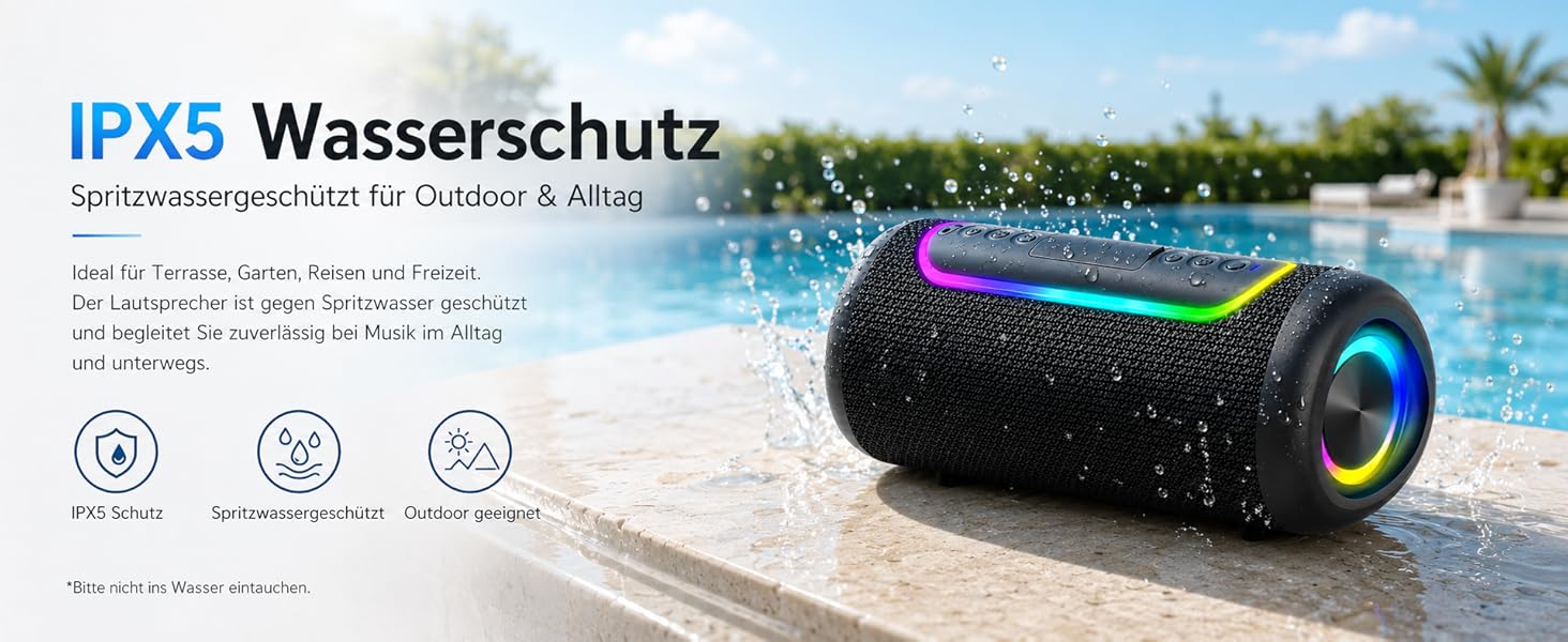 Портативна Bluetooth колонка UOHHBOE 30W, чорна: музика до 30 годин, RGB підсвічування, IPX5 водонепроникність