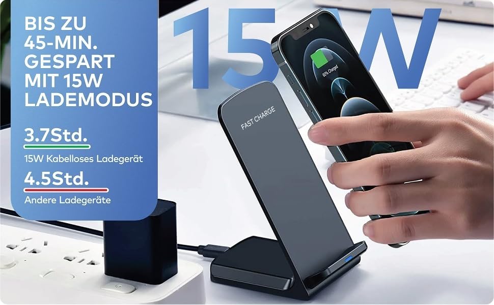 Бездротовий зарядний стан для iPhone, Samsung, Google Pixel (15W, Qi, чорний)