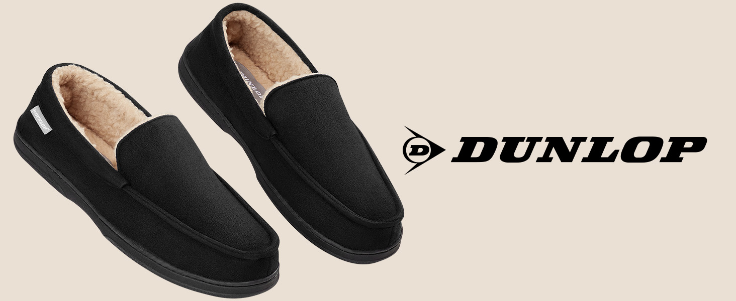 Чоловічі домашні тапочки-мокасини Dunlop з піною Memory Foam та флісовою підкладкою, антиковзкі, розмір 41-46 (43 EU), чорні