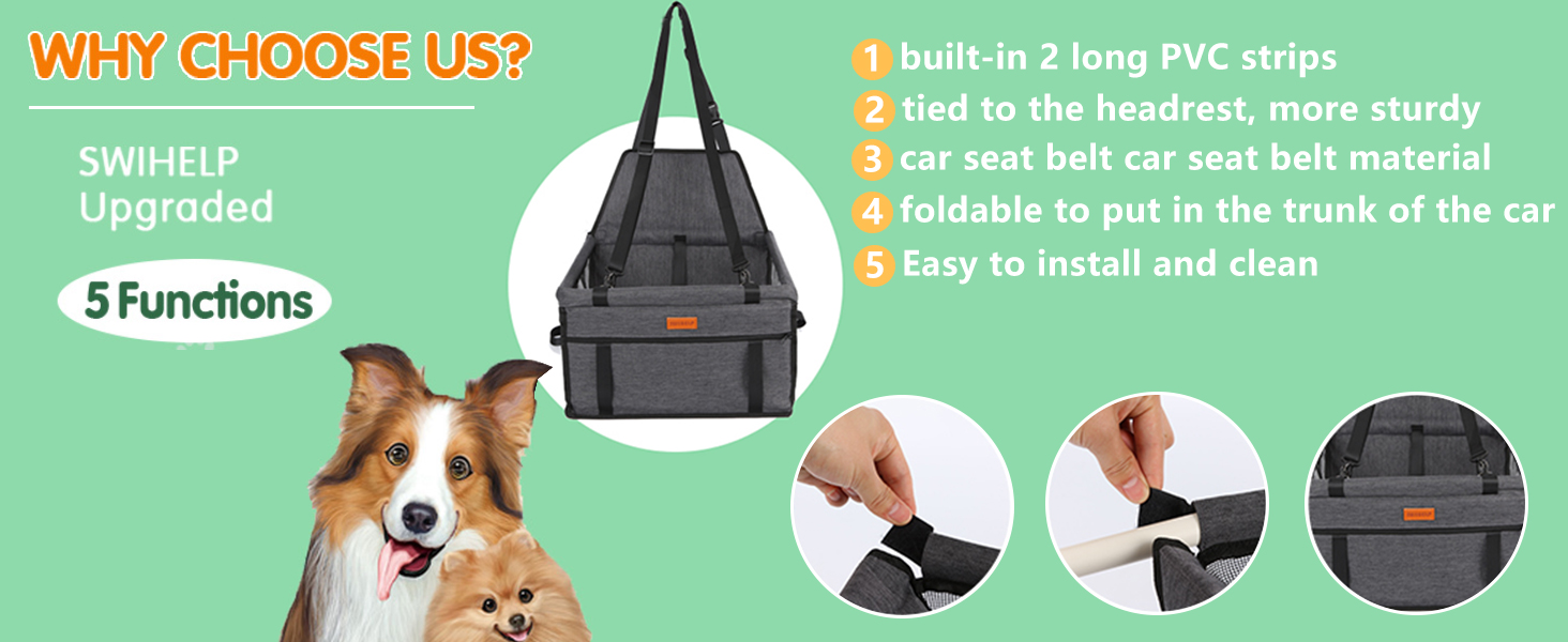 Автокрісло для собак - переноска для маленьких собак з ременем, водовідштовхувальне, стабільне, для заднього та переднього сидіння, чорний, сірий, пісок