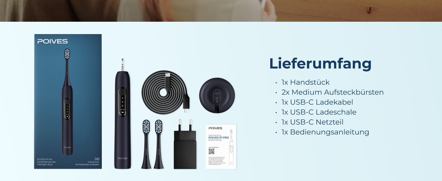 Електрична зубна щітка POIVES P1 Pro з датчиком тиску, 72 000 рухів, гарантія до 4 років, 111 днів без ризику, тривалий час роботи, колір: Midnight Blue